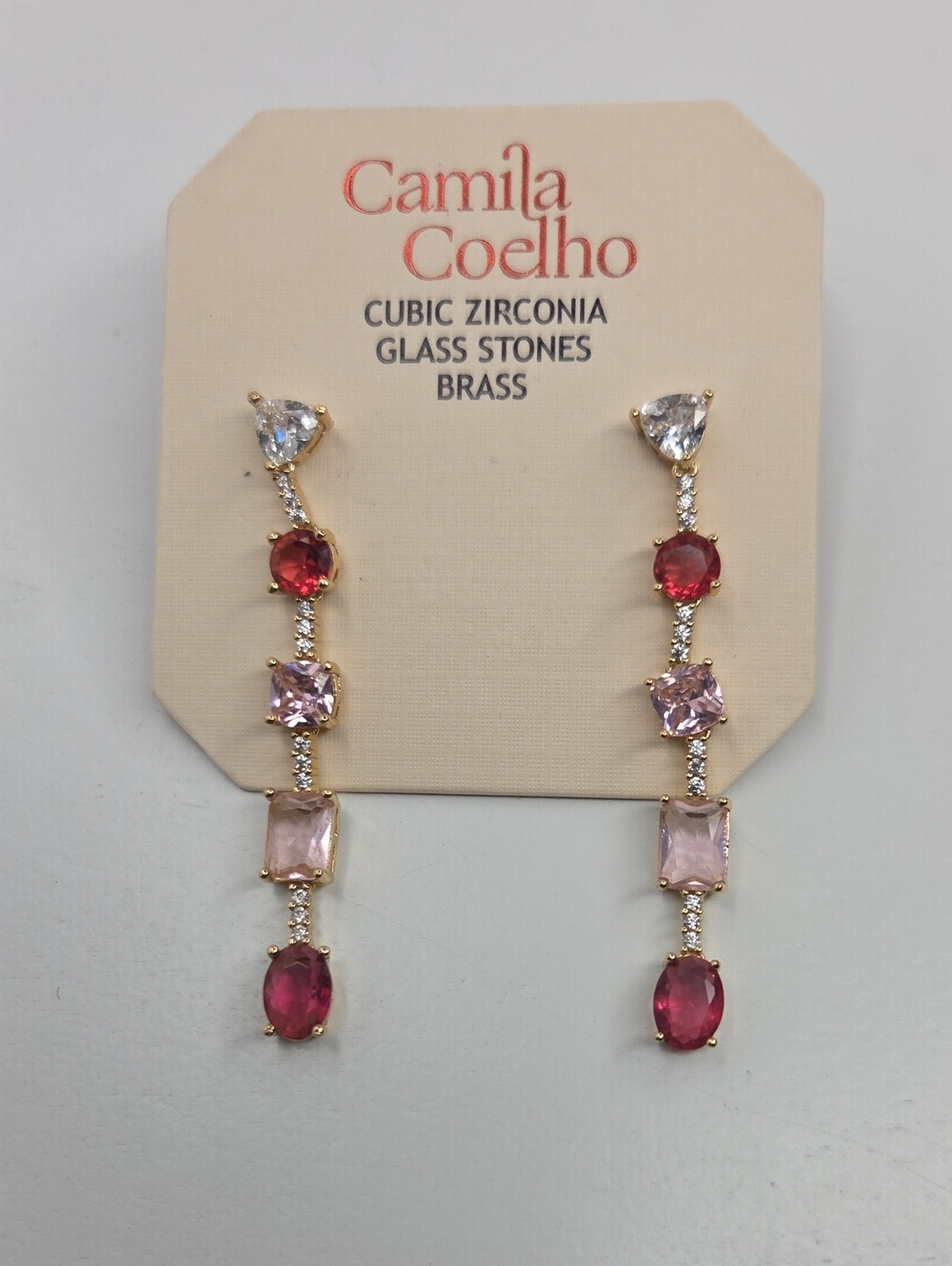 💕▪️Camila Coelho▪️ Gold-Tone Linear Drop Earrings with Pink and Red Stones